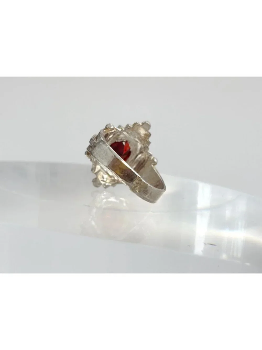 Art Deco Garnet Gemstone Geometric Sterling Silver 925 Vintage Ring - sz 8.75